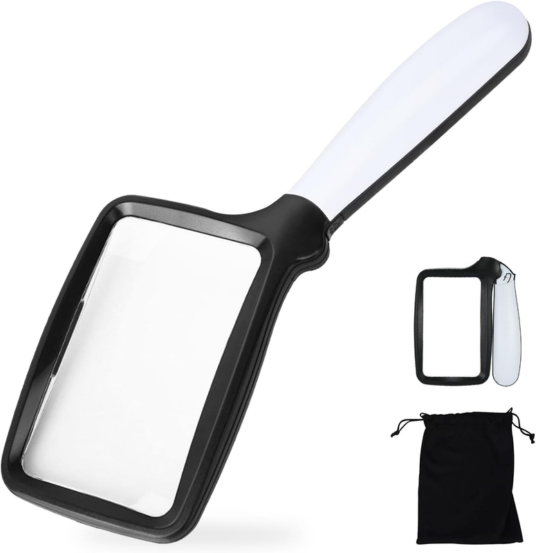 Folding Handheld Magnifying Glass with Light, 3X Large Rectangle Reading Magnifi