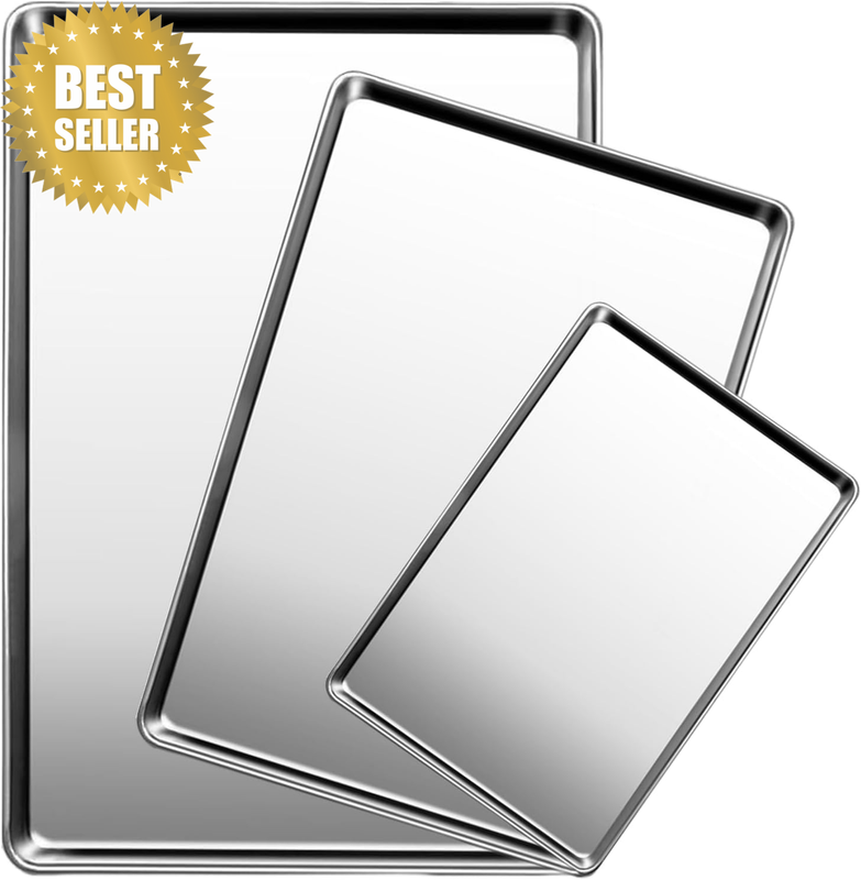 Set of 3 Baking Sheet, Stainless Steel Cookie Sheet Baking Sheet Pan, 9/12/16 In