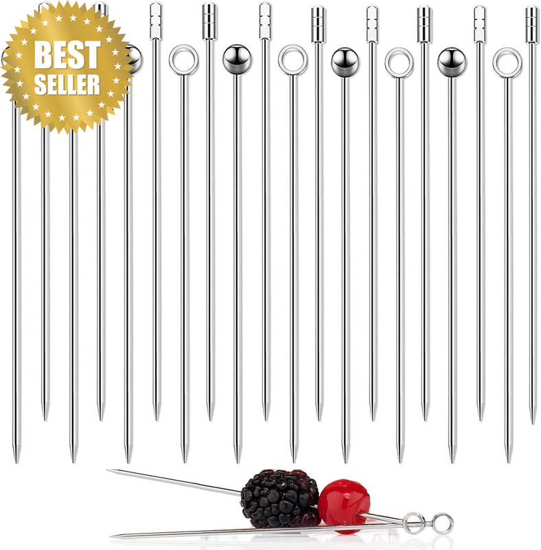 20Pcs Stainless Steel Cocktail Picks,4.3-Inch Reusable Fruit Bar,Metal Cocktail