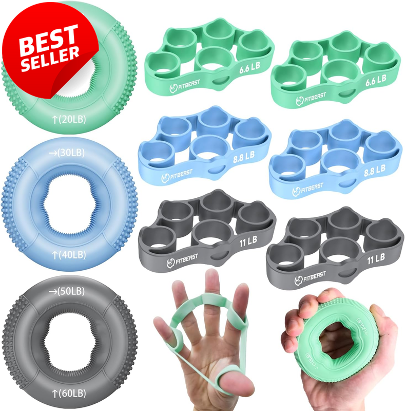 9PCS Grip Strength Trainer Hand Exerciser Finger Strengthener Forearm Kit - US