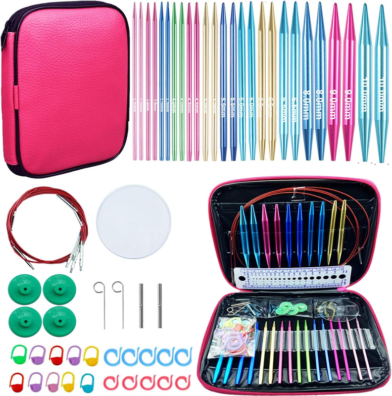60Pcs Interchangeable Circular Knitting Needles Set with Case 13 Pairs of Alumin
