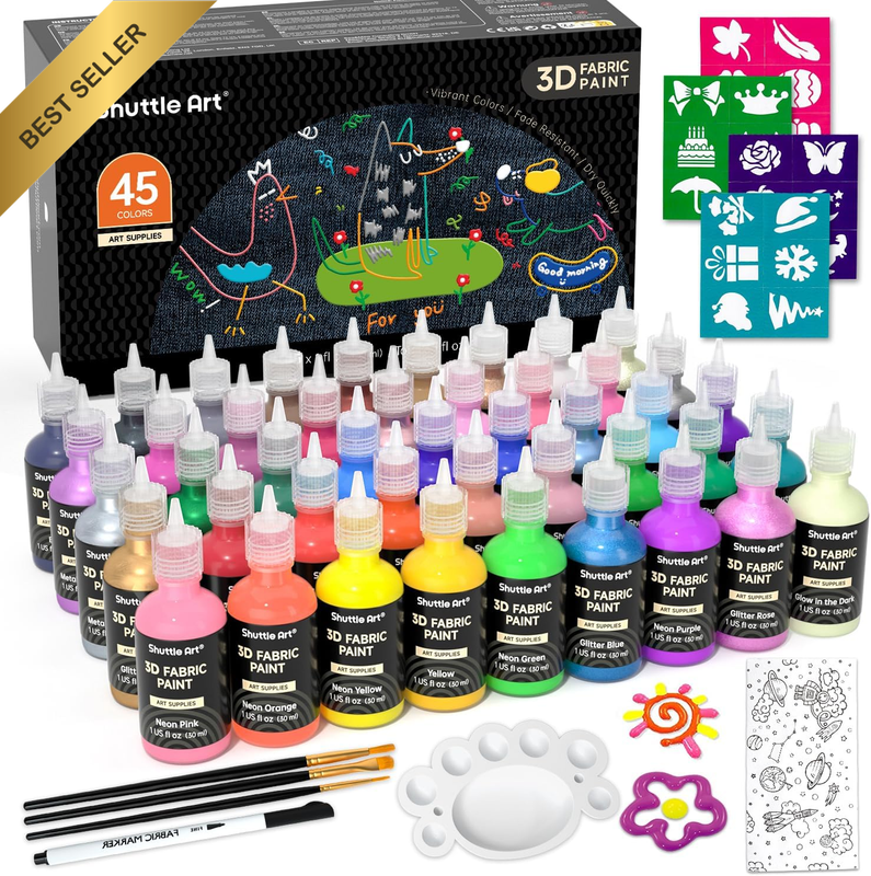 45 Colours for Permanent Fabrics with 3D Fabric Palette Brushes for Fabric, Patt