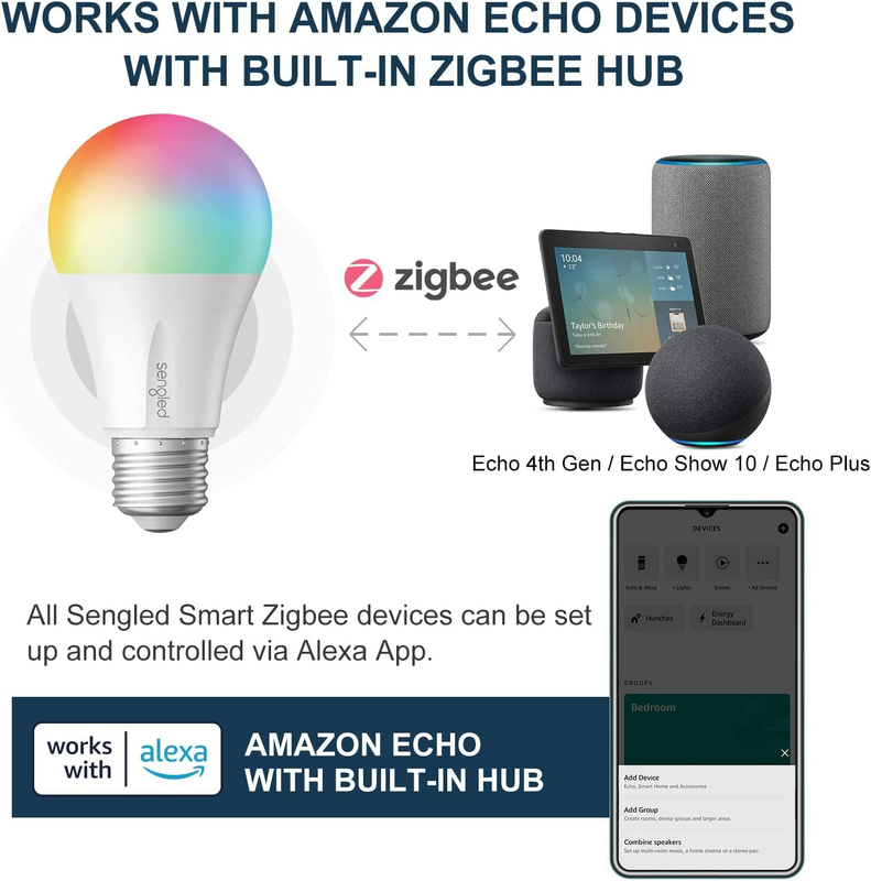 2024 Sengled Zigbee Smart Light Bulbs, Smart Hub Required, Works with Smartthing