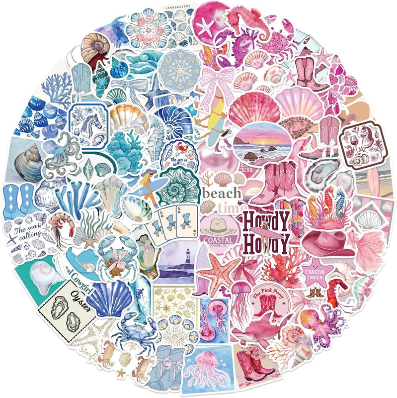 100PCS Coastal Cowgirl Stickers for Teen, Beach & Western Style Vinyl Stickers f