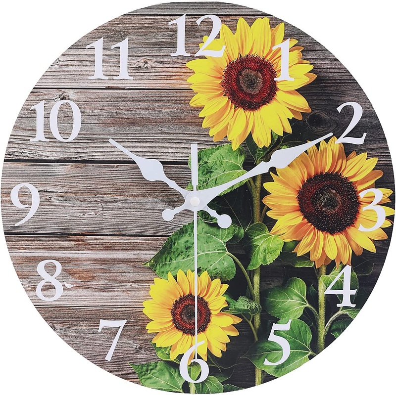 Sunflower Kitchen Decor round Wall Clock 10 Inch Bathroom Decor Silent Non Ticki