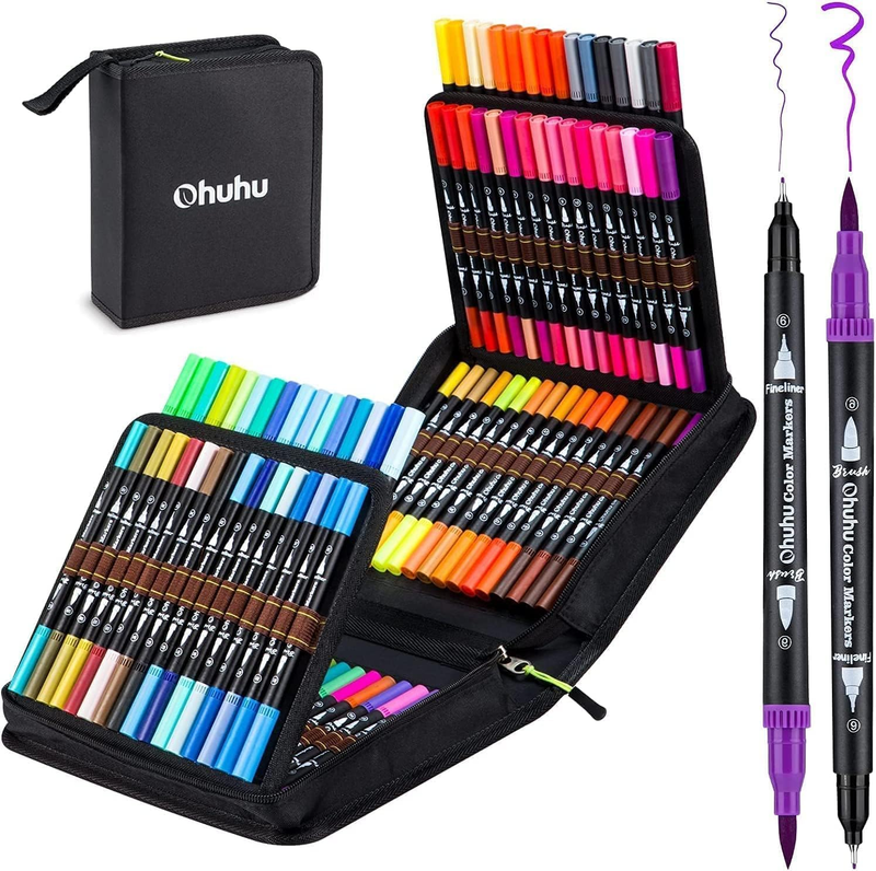 For Adult Coloring Books: 100 Colors Brush Pens Dual Brush F