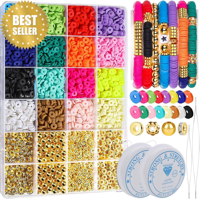 3524PCS Clay Beads Bracelet Making Kit 16 Vibrant Colors Flat round Polymer Bead