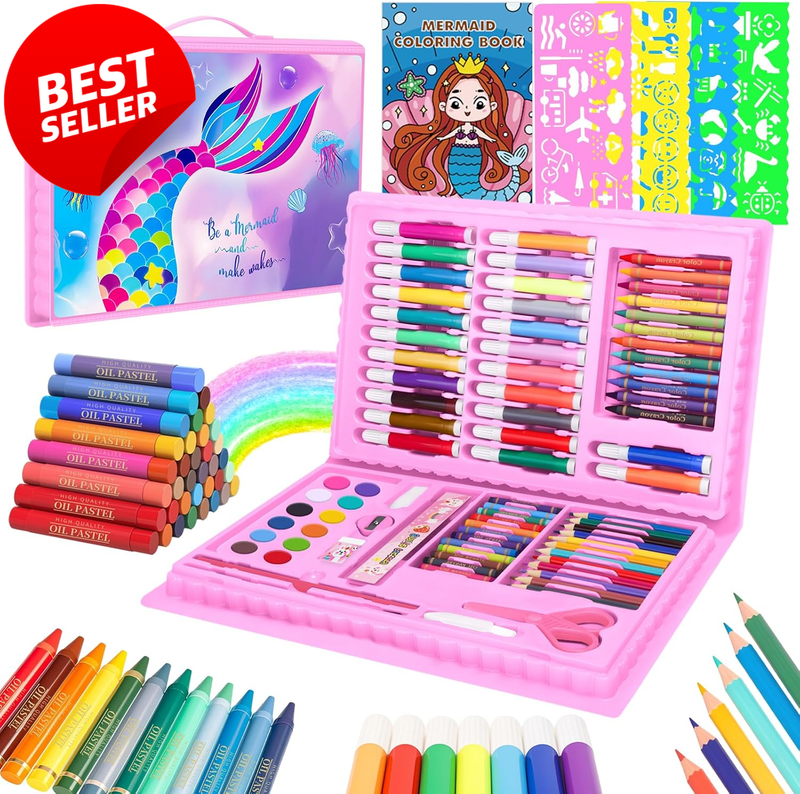 Mermaid Art Supplies Kit Drawing Coloring Set Kids Ages 4-10 Purple - US