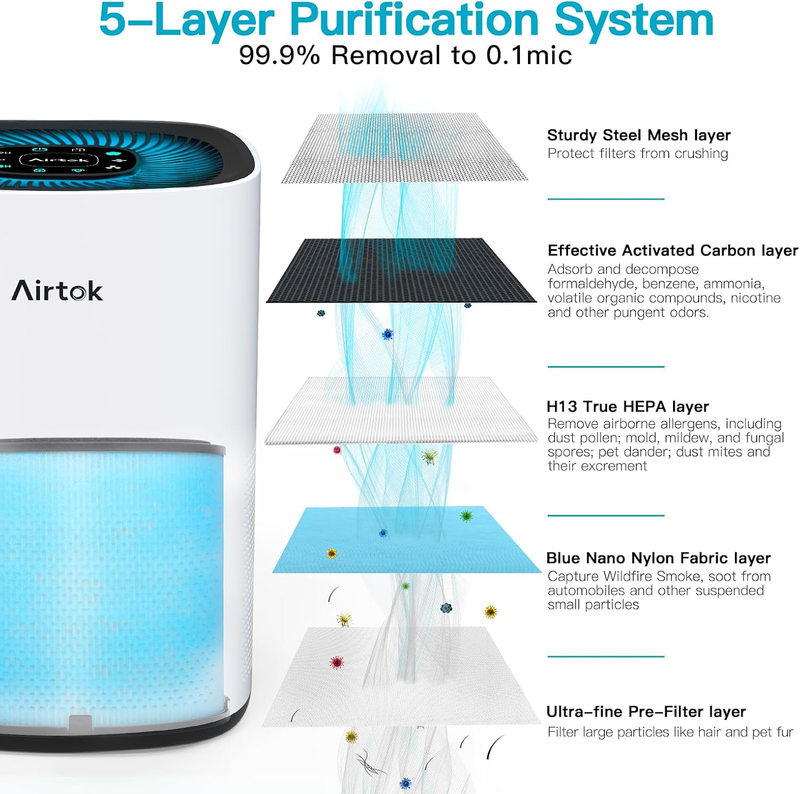 Air Purifier AP1001 Replacement Filter, 5-Layer Purification System, H13 True HE