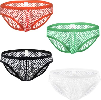 Swbreety Men's See Through Fishnet Bikini Briefs Low Rise Panties Underwear