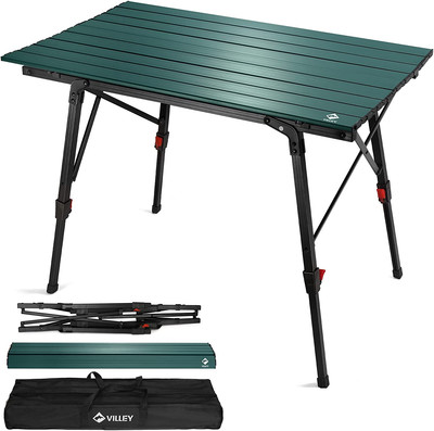 VILLEY Portable Camping Table with Adjustable Legs, Lightweight Aluminum Folding