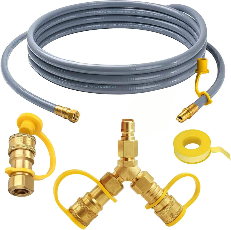 Propane Y Splitter 3/8 Quick Connect Hose for RV Grill Camp Stove 10Ft