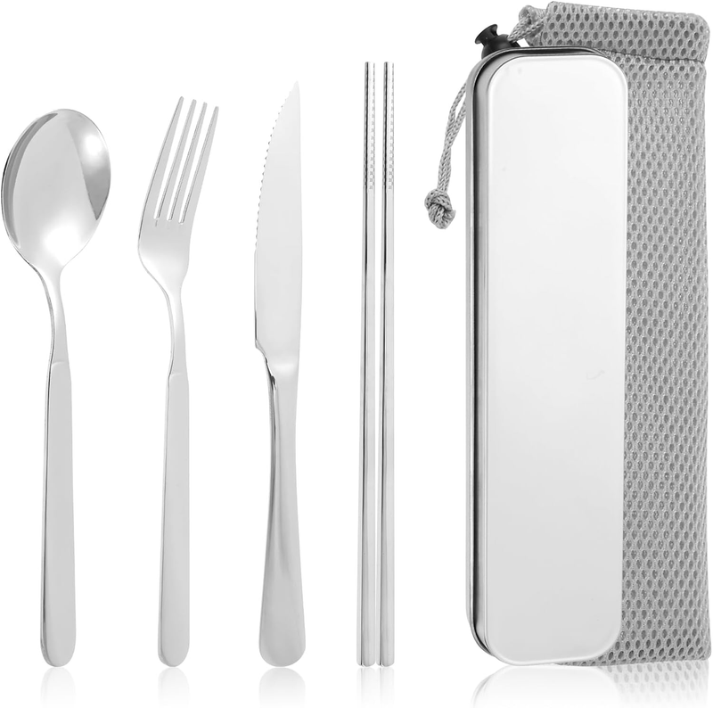 Stainless Steel Travel Cutlery Set with Case, Portable Stainless Steel Flatware