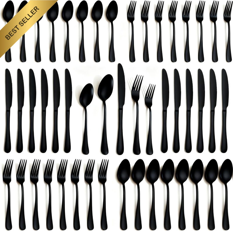 40 Pieces Cutlery Set Service for 8, Food-Grade Stainless Steel Flatware Set, Bl