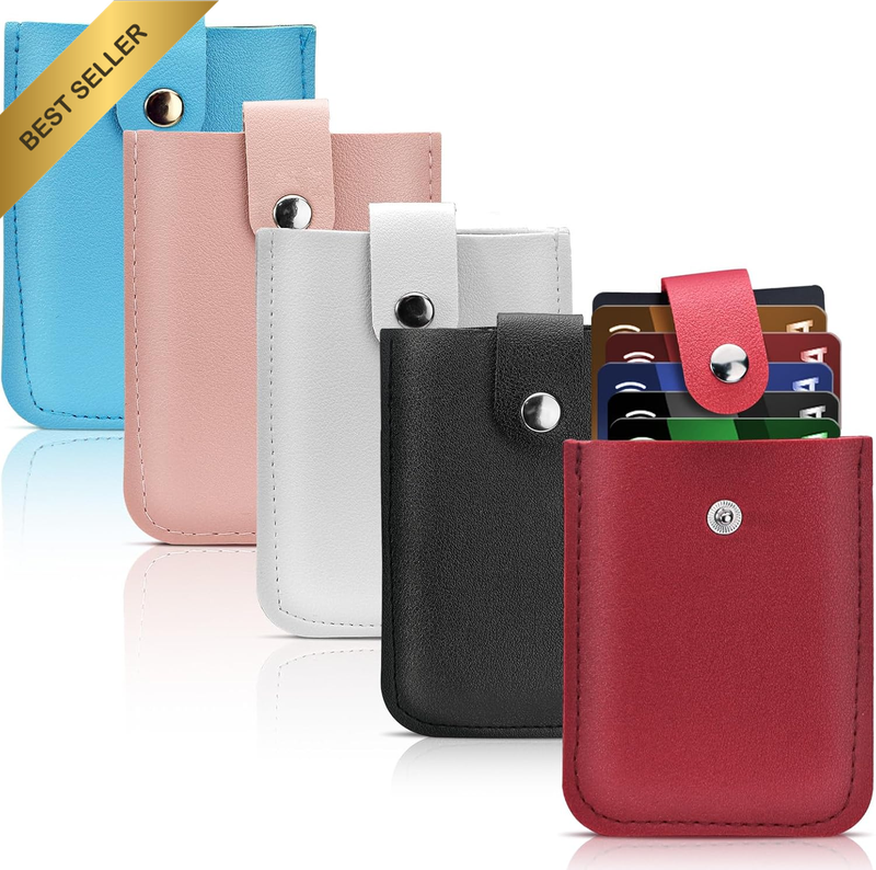 5pcs Pull-Out Leather Card Holder Slim Pocket Wallet Snap Pouch Case