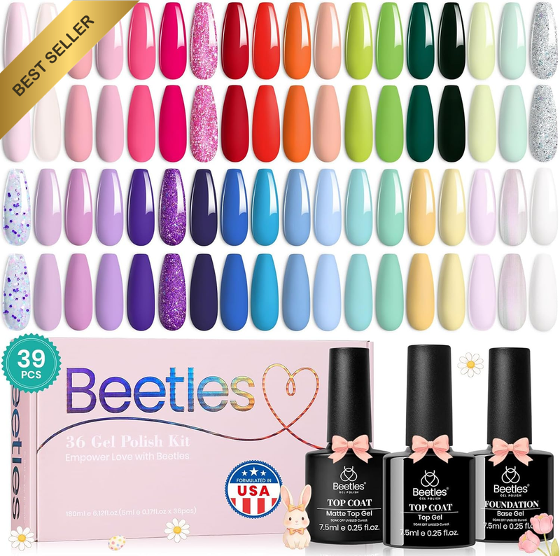Gel Polish Nail Set 36 Colors Floral Rhapsody Collection Pastel Bright Girly Spa