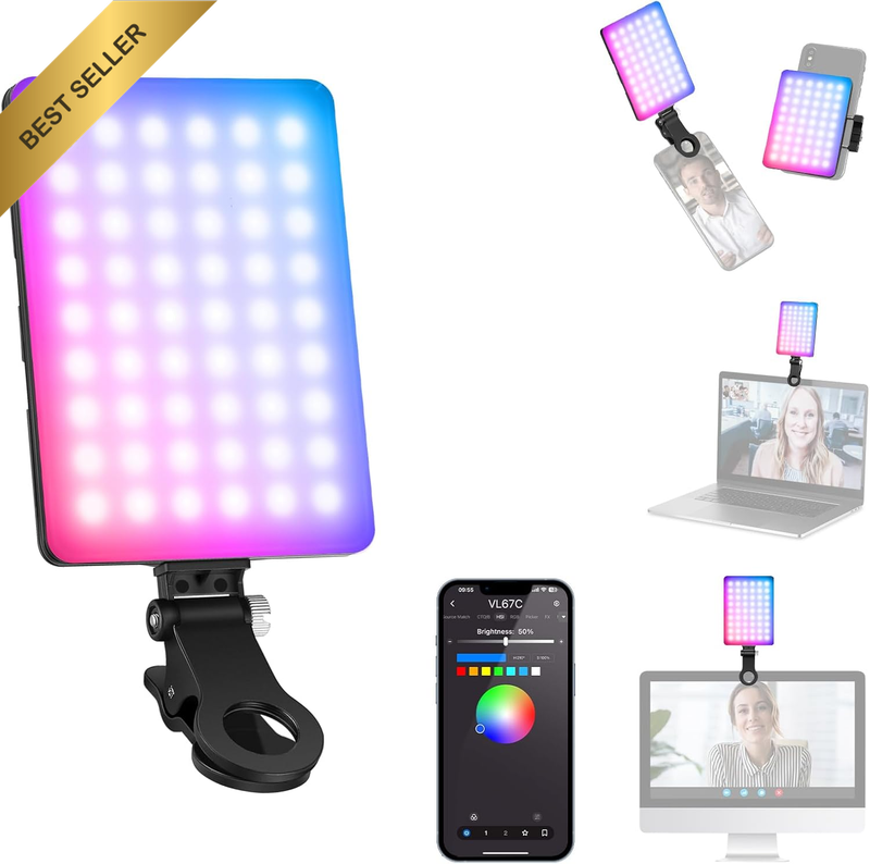 VL67C RGB Selfie Light 94 LED CRI97 APP Control Rechargeable Clip On Phone Lapto
