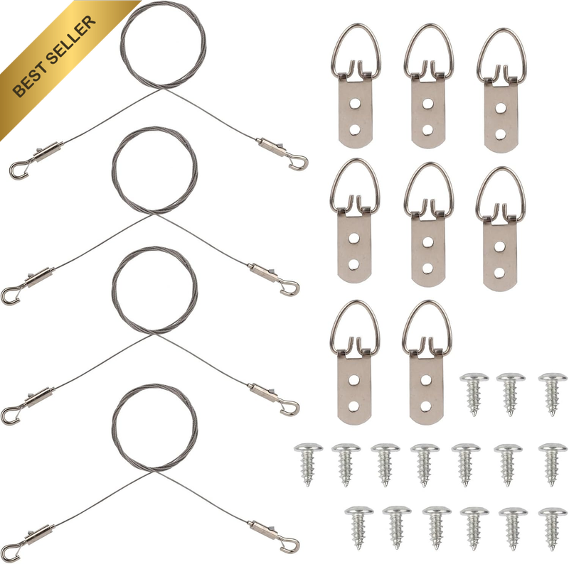 Adjustable Picture Hanging Wire Kit, Supports up to 50Lbs Include 4Pcs Picture H