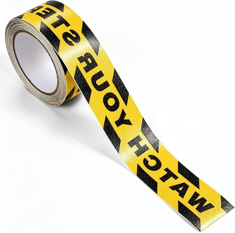 Watch Your Step Caution Tape - 1.97In X 16.4Ft anti Slip Waterproof Safety Grip