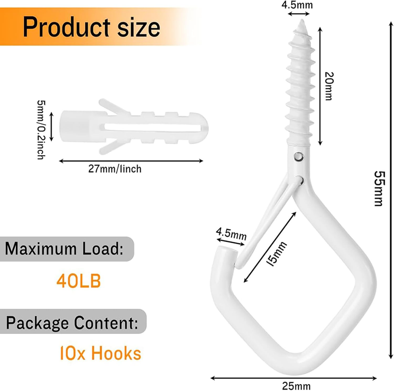 White Hooks for Hanging Plants, Outdoor String Lights, Ceiling - Screw in, Cup,