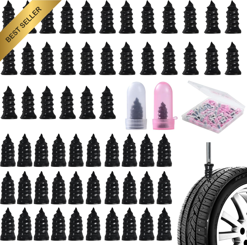 60 Pcs Tire Repair Screws, Tire Repair Rubber Nail, Screw in Tire Plugs,Quick To