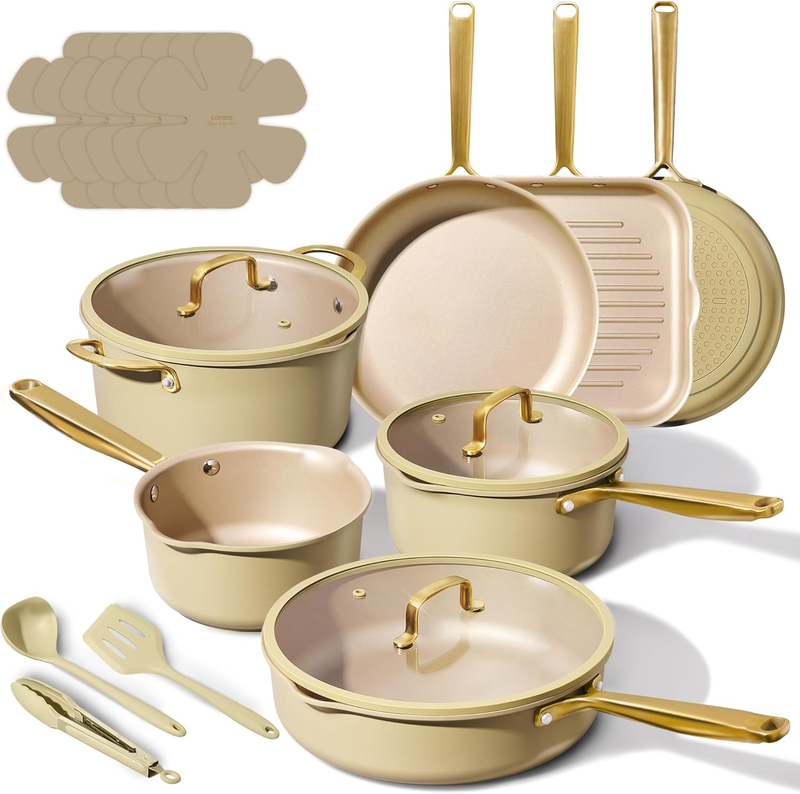 19Pcs Pots and Pans Set, Non Stick Induction Cookware Sets with Durable Cast Steel Handle, Oven-Safe Pots and Pans with Cooking Utensils, PFOS/PFOA Free, Dishwasher Safe, Aluminum