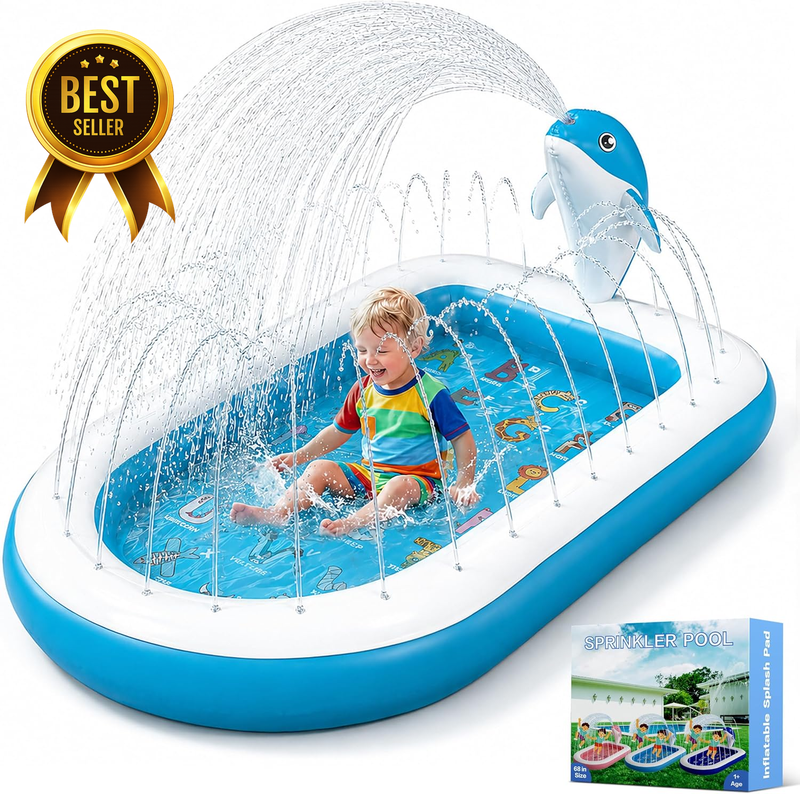 Splash Pads for Toddlers 1-3, Dolphin Toy Sprinkler for Kids, Outdoor Play Mat f