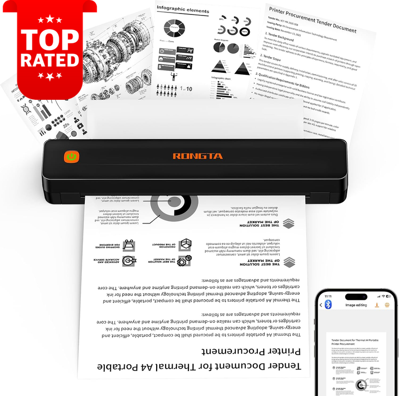 Wireless Portable Thermal Printer Bluetooth Inkless Mobile Printer Black Travel