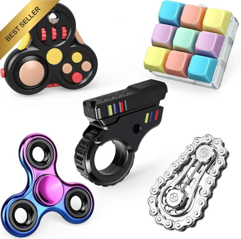 5PCS Fidget Toys Fidget Slider Gun Ring Figette Cube Pad Finger Bike Chain Keybo
