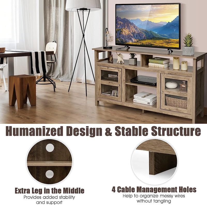 Farmhouse TV Stand for Tvs up to 65" Flat Screen, Wooden TV Console Table W/2 Ca