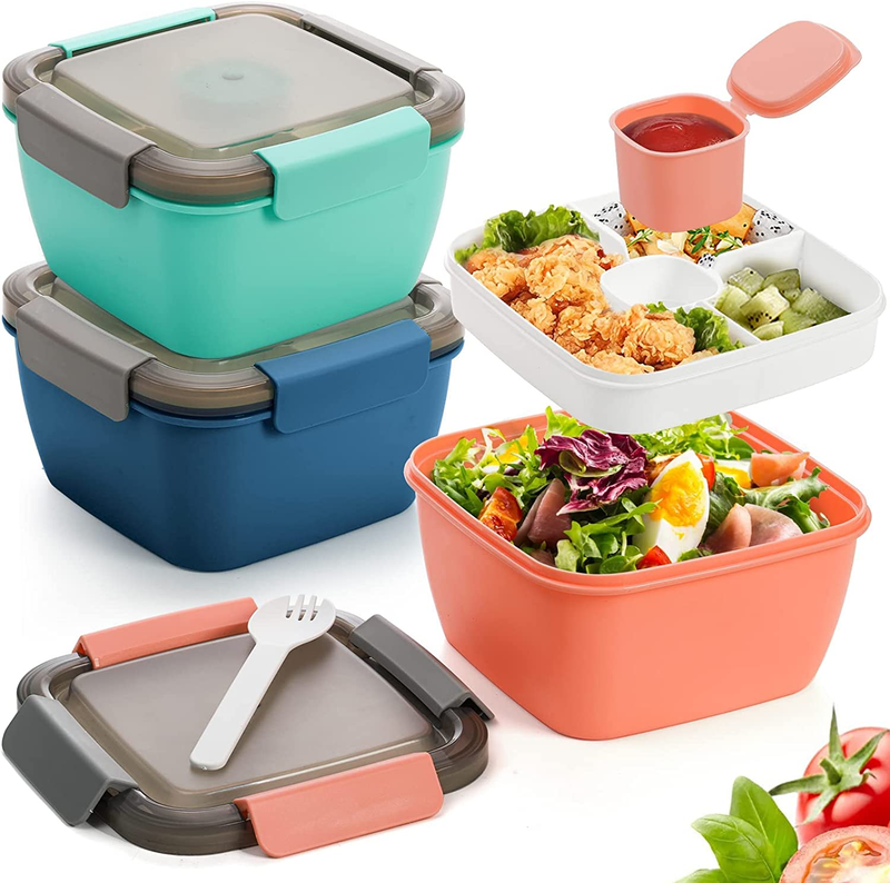 3 Pack 52 Oz Salad Lunch Container to Go with 3 Compartment 