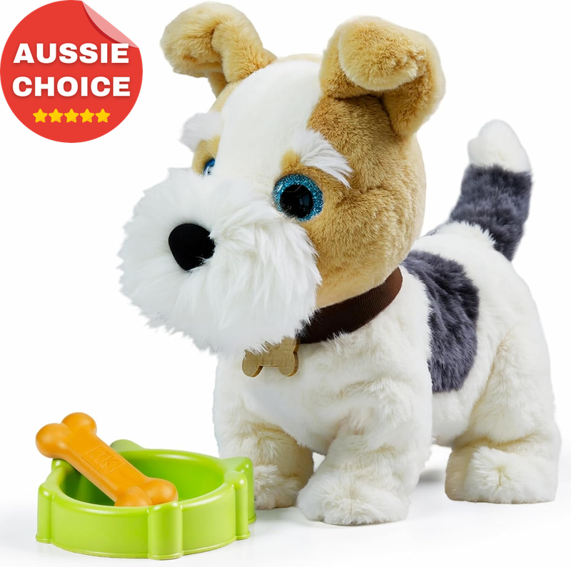 Interactive Plush Robot Dog Toy Voice Activated Walking Barking Tail Wagging Pet