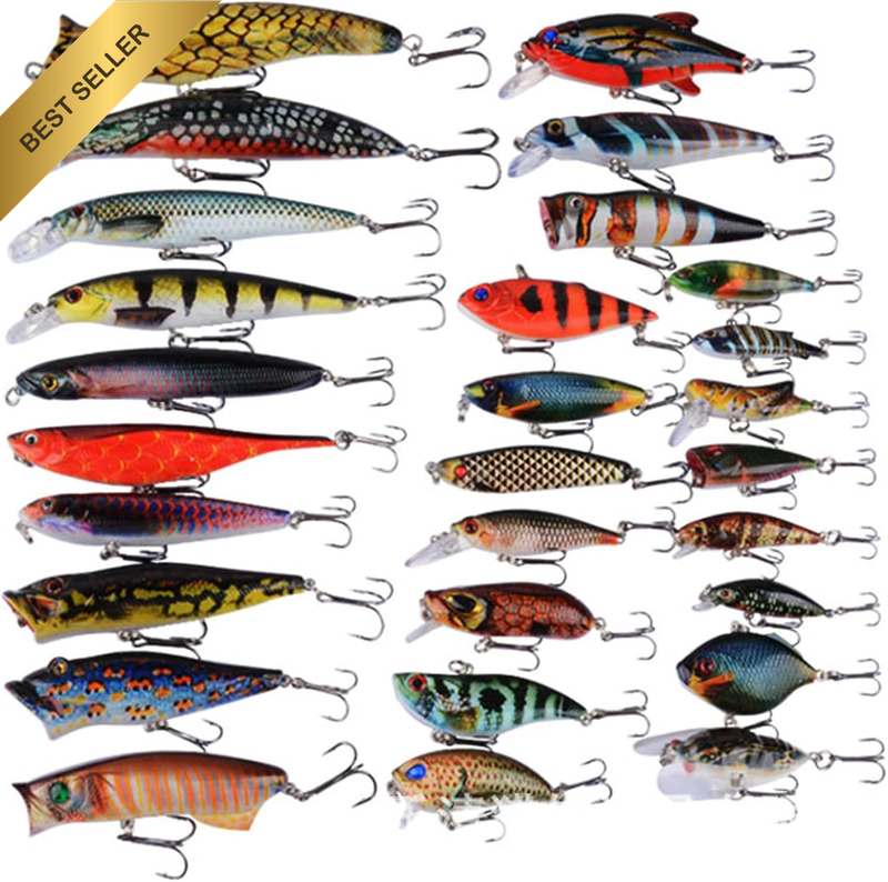 Hard Baits Set, ABS Plastic Hard Bait Set with 3D Bionic Eyes & Inner Ball, Incl