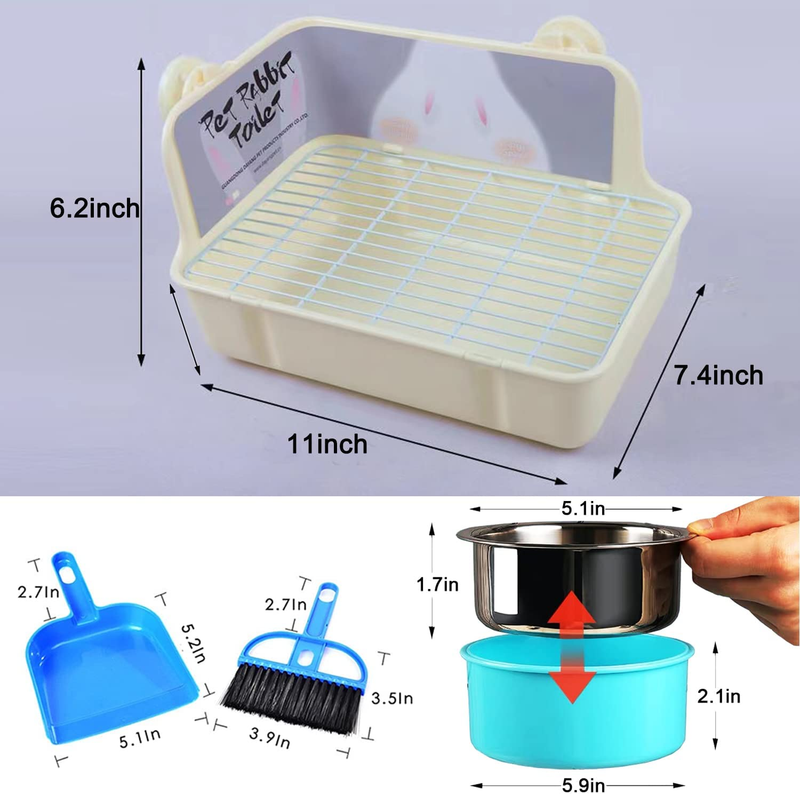 5-In-1 Rabbit Litter Box with Hay Food Feeding Set, Bunny Toilet Potty with Smal
