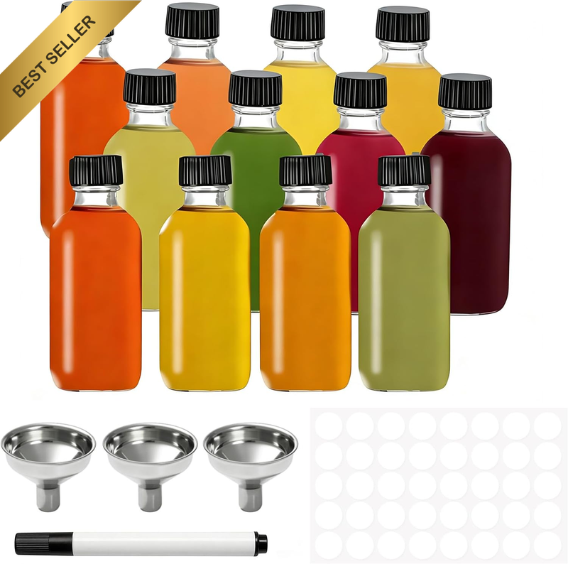 12 Pack 60Ml Clear Glass Shot Bottles Set with Pouring Funnel, Small Glass Stora