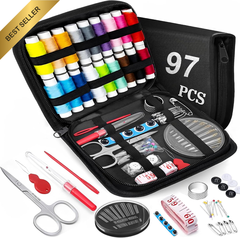 Sewing Kit, 97Pcs Travel Sewing Kit for Adults, Portable Mini Needle and Thread