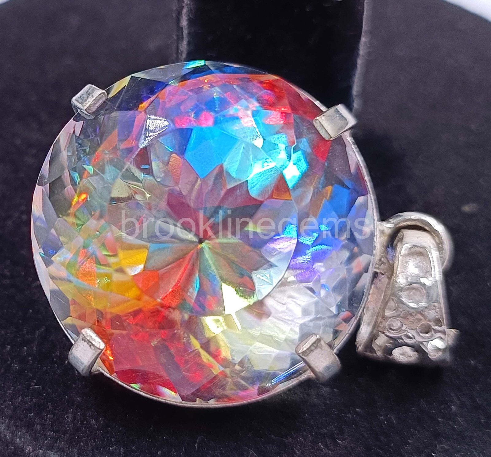 Mystic Topaz Round Cut 90.30 Ct 925 Sterling Silver Pendant Gemstone 5ARH