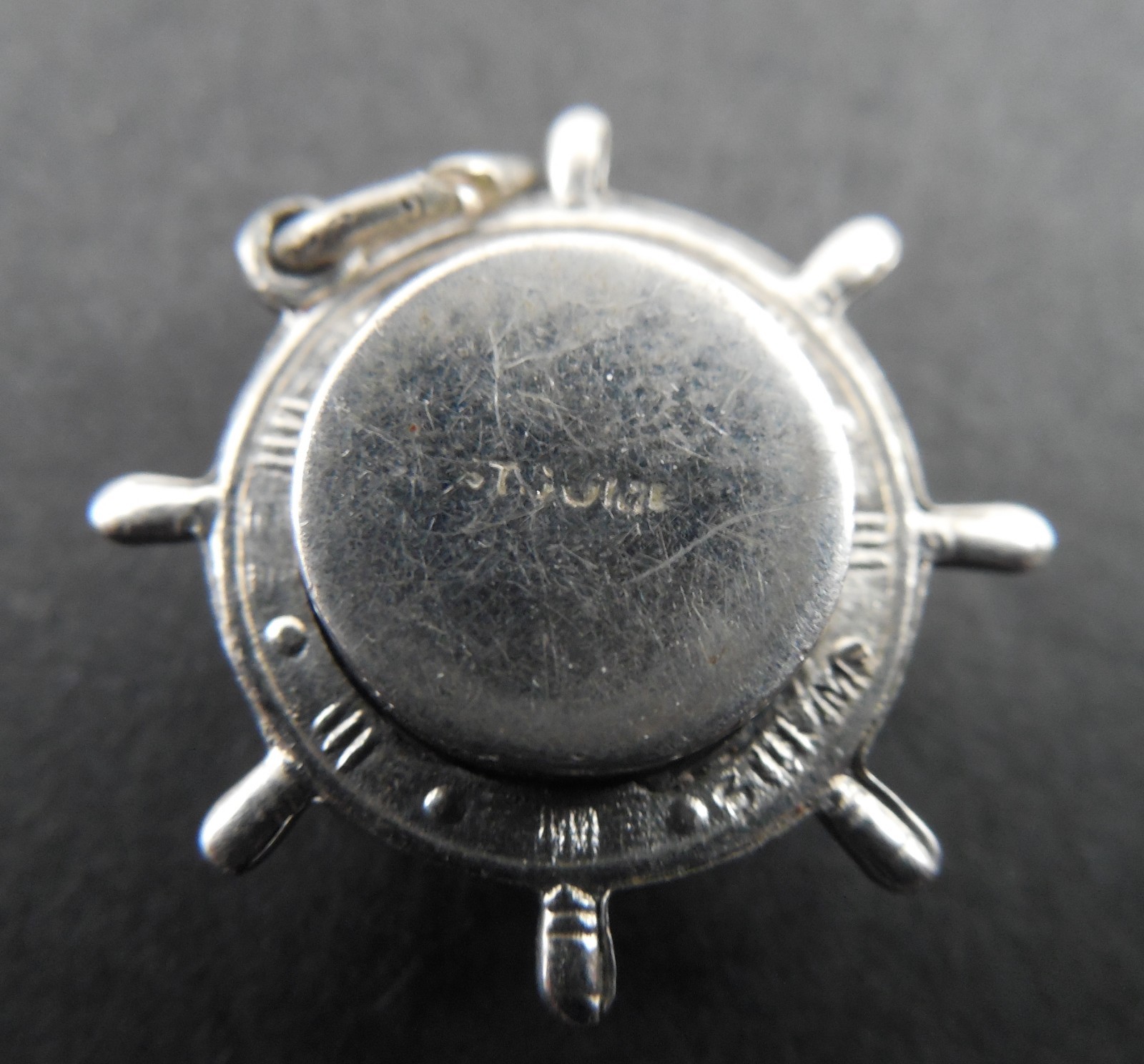 Vintage - Ships Wheel with Clock in Center - 3D Sterling Silver Charm - #1401L