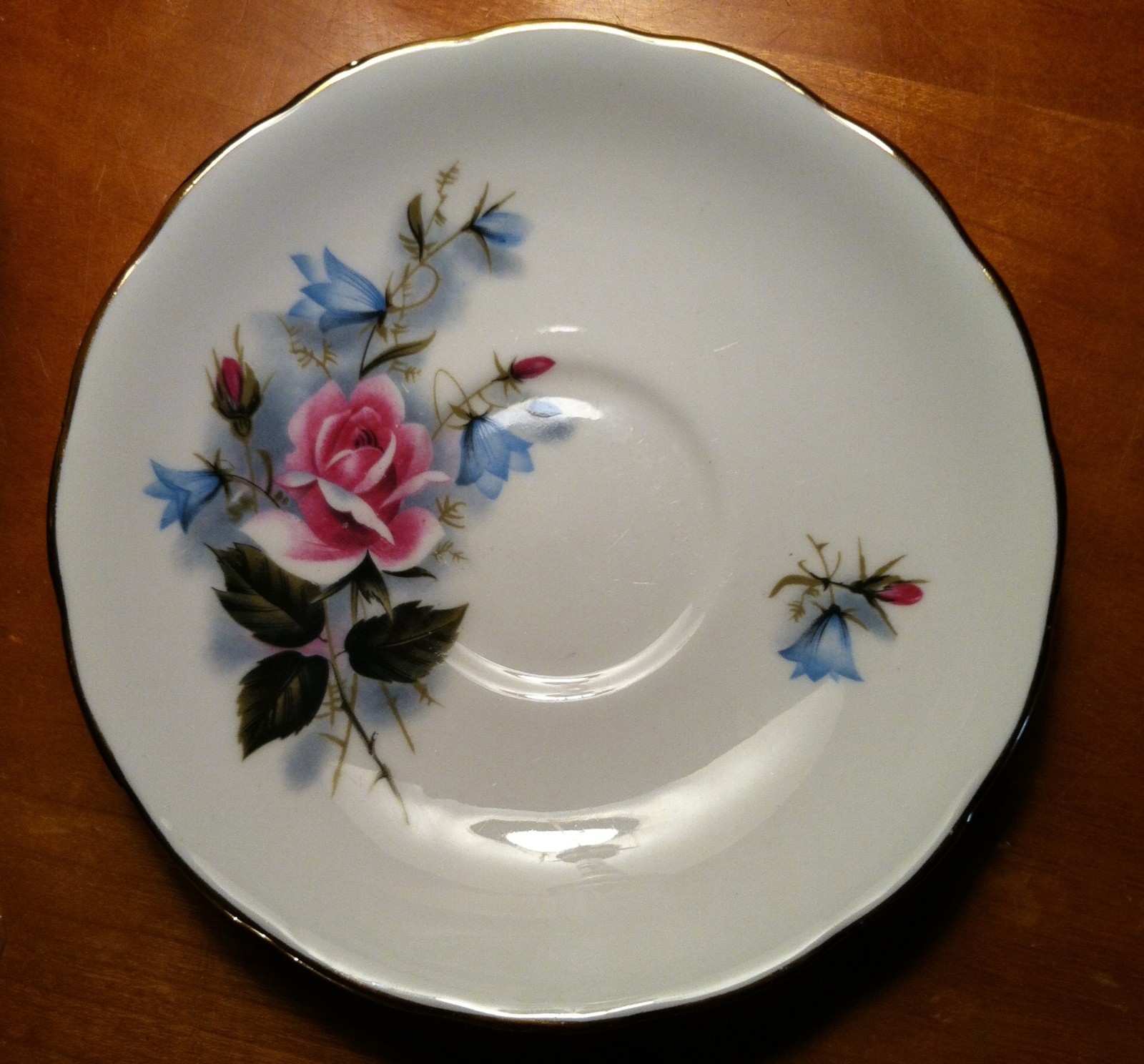 Royal Vale Pink Rose& Blue Bells Fine Bone China Cup & Saucer  England