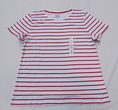 Croft & Barrow Women's S/S Essential Crewneck Tee EJ2 Clean Stripe Size XL NWT 