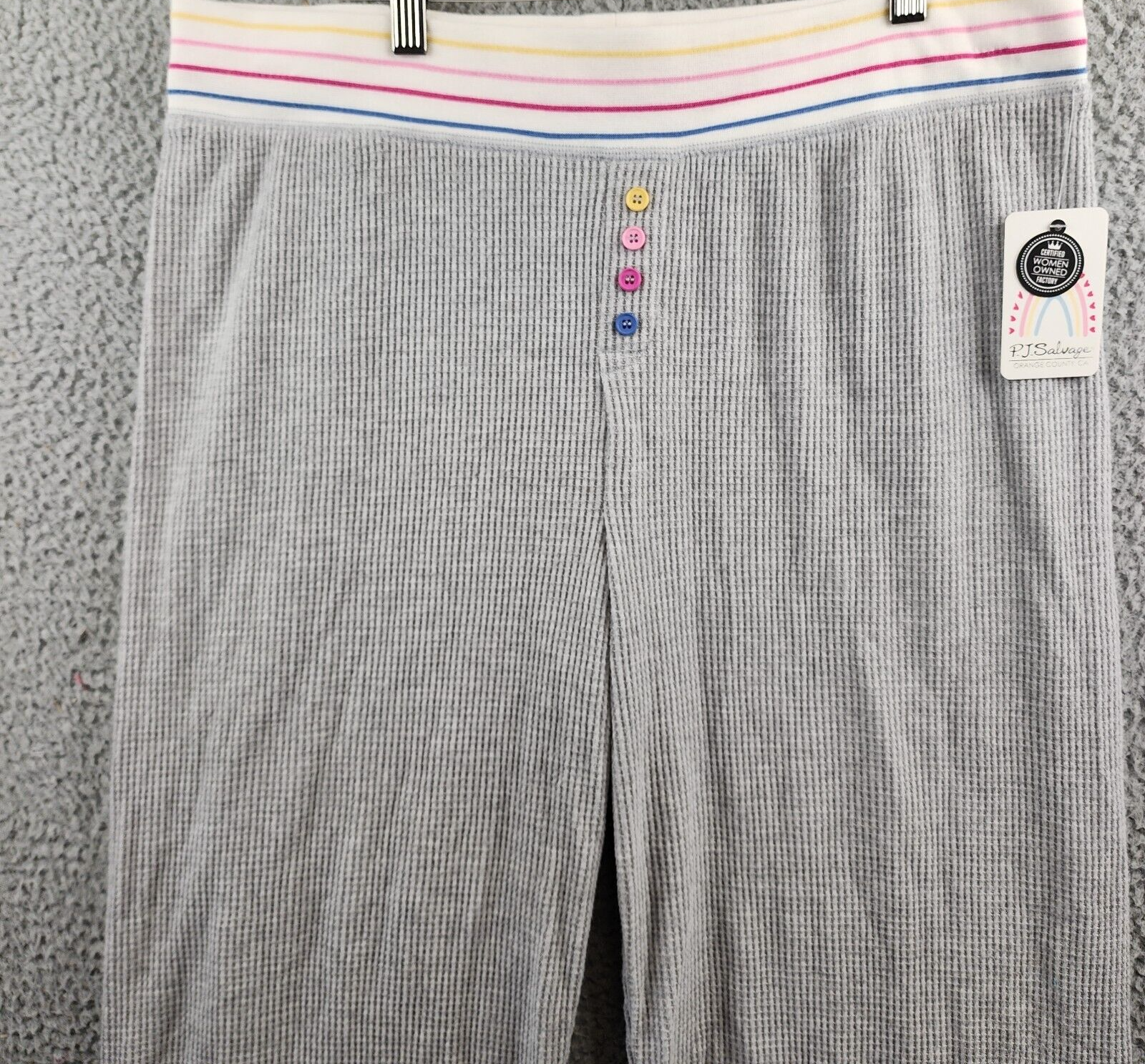 PJ Salvage Cute As A Button Pants Women's XL Gray Heather Waffle Knit Pull On - Picture 3 of 14