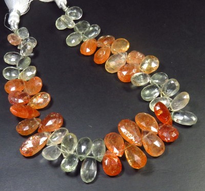 Natural African Multi Sunstone Faceted Gems Pear Beads 9-15mm 8''Strand GV-3303