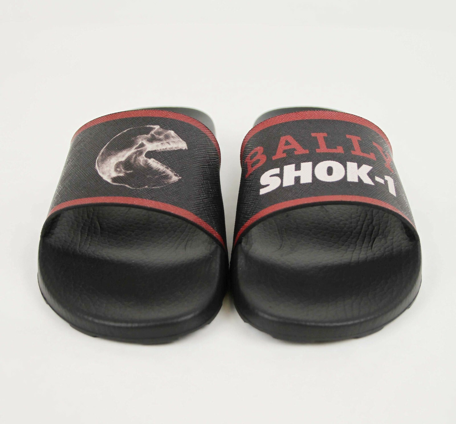 BALLY BALLY SHOK-1 SCHWARZ GUMMI SLIDE SANDALEN MIT LOGO UND ROT RAND VERBRAUCHER