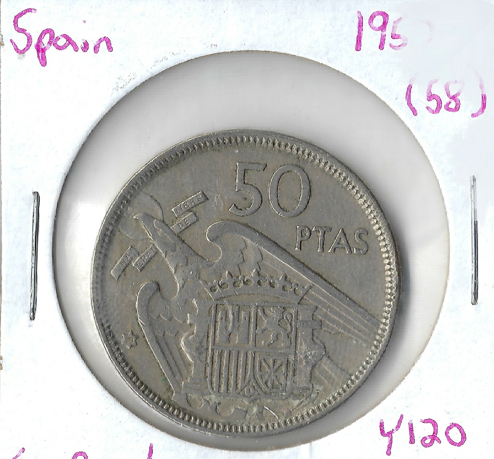 【スペイン硬貨】50PTAS 25PTAS 1957 SPAIN. 25 PESETAS, 1957 (67). | eBay