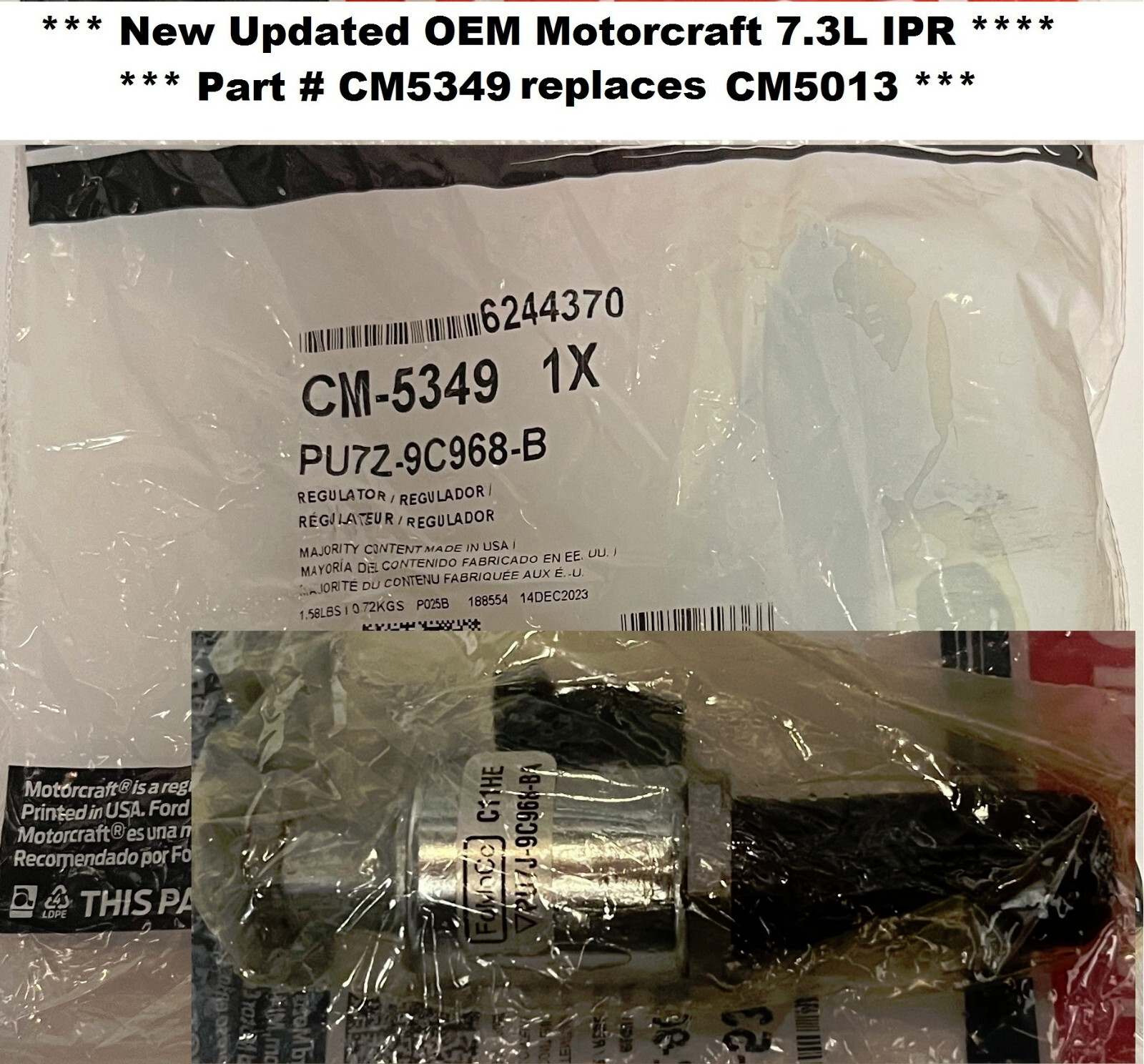 CM5349 OEM IPR VALVE Fuel Injection Pressure Regulator for Ford