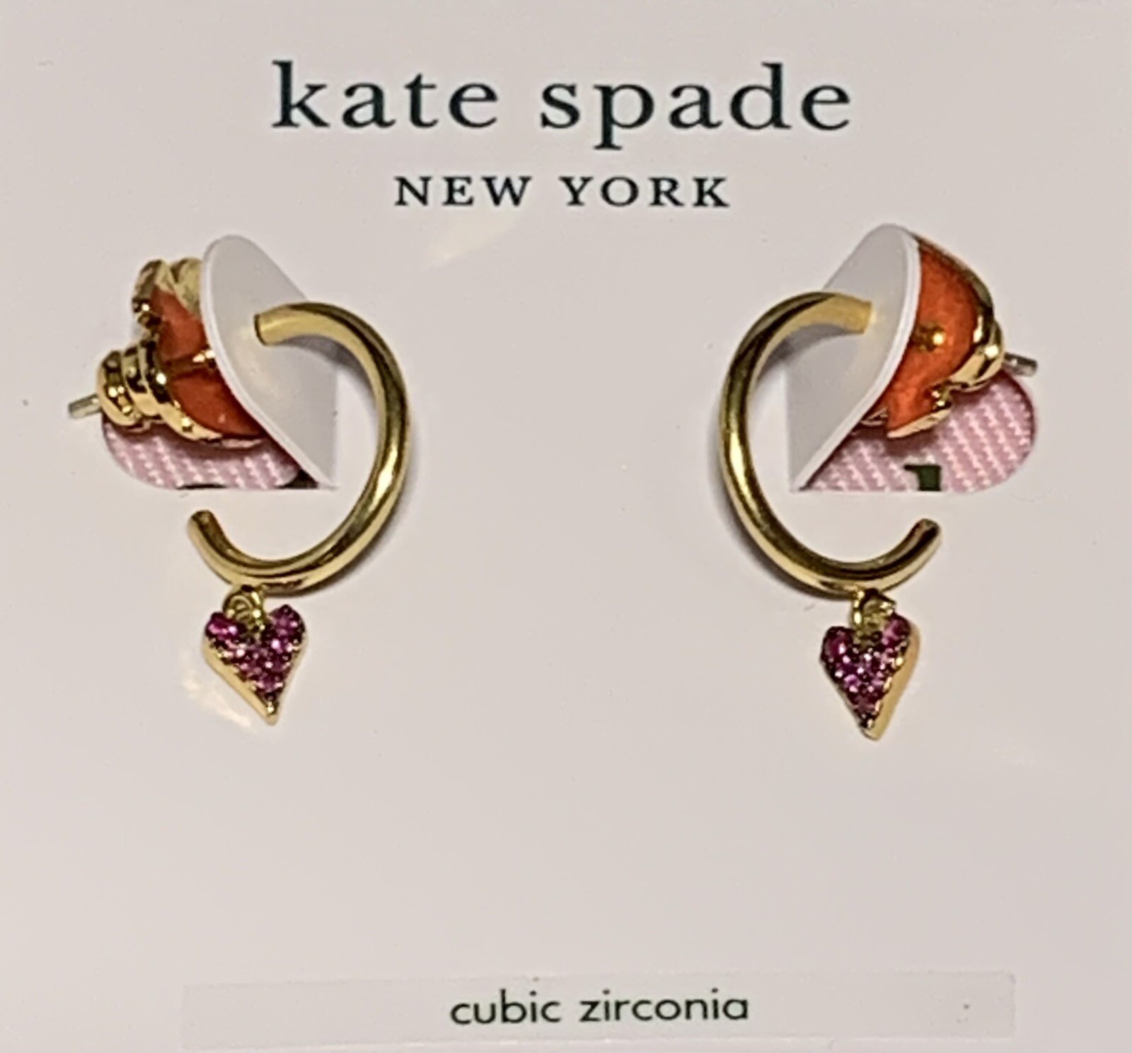 Kate Spade Sweetheart Pink Stones Heart Huggie Drop Earrings