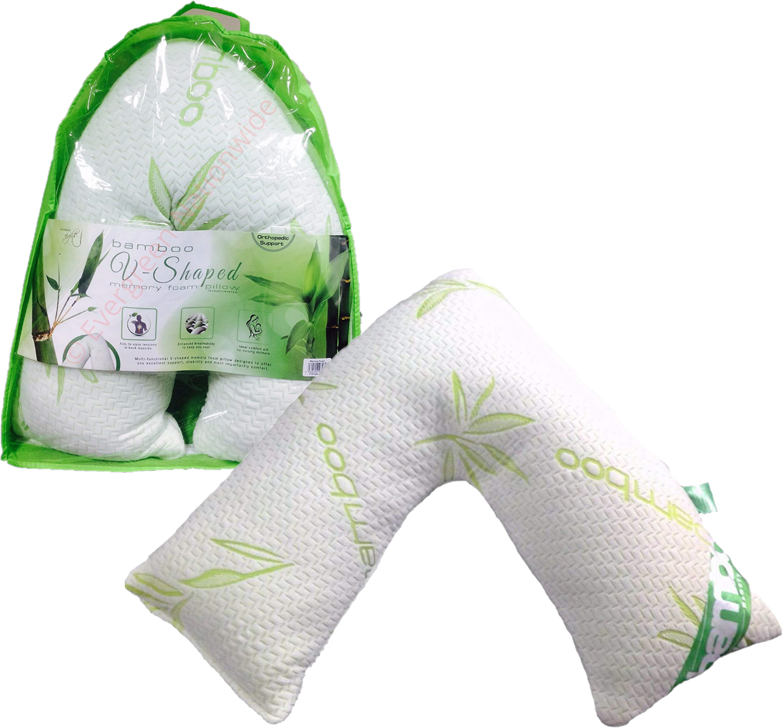 V Shape Bamboo Pillow Memory Foam Orthopaedic Pregnancy Baby