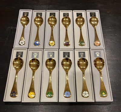 GEORG JENSEN Gilded 925 Sterling Silver Annual Large Spoon Collection 1971-1982