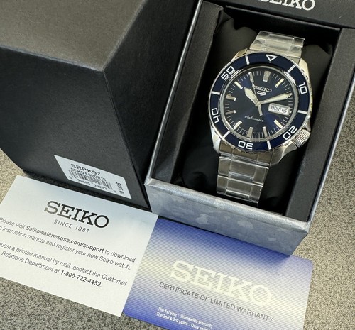 Pre-owned Seiko 5 Automatic Blue Dial Steel Bracelet Men's Watch Srpk97 Made In Japan