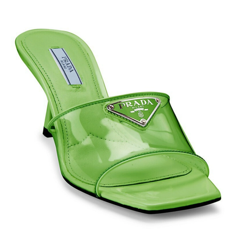 Pre-owned Prada Plexiglas Green Pvc Patent Leather Backless Sandal Mule Heel Pump 40